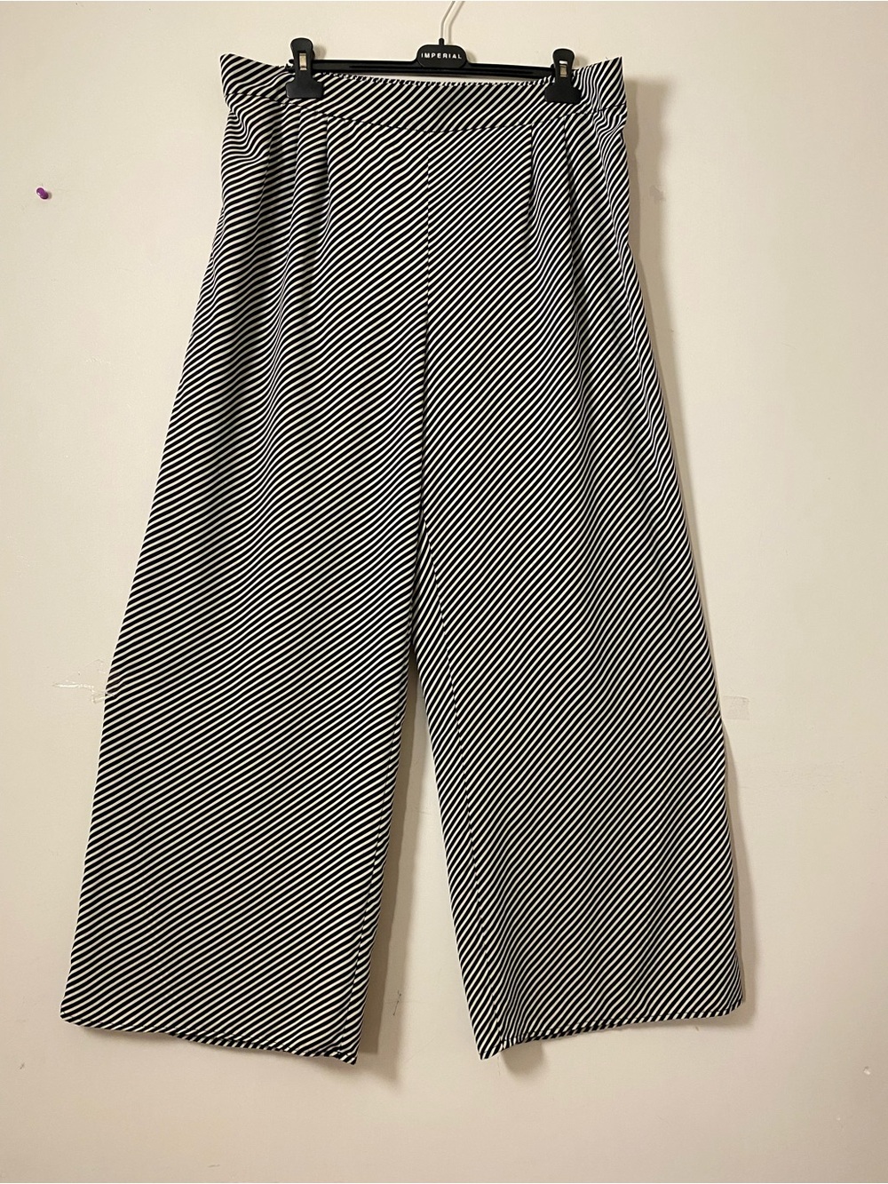 H&M Black & White Diagonal-Stripe Wide Leg Pants